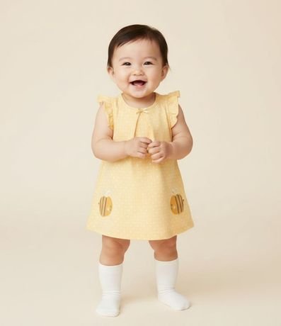 Vestido Body Infantil en Cotton con de Lunares y Bordado de Abejas – Talle 0 a 18 Meses 1