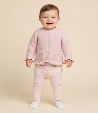 Cardigan Infantil en Punto con Bordado Floral – Talle 0 a 18 Meses