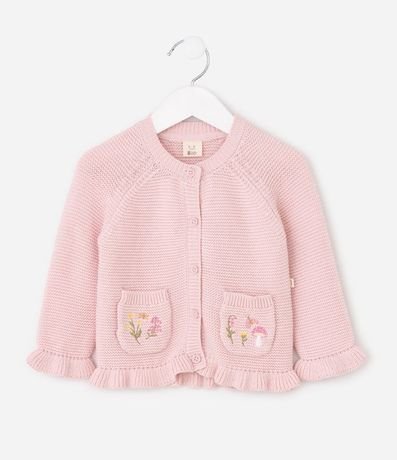 Cardigan Infantil en Punto con Bordado Floral – Talle 0 a 18 Meses 2