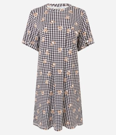 Camisón Corto en Viscolycra con Estampado de Cuadros Vichy y Ositos. 3