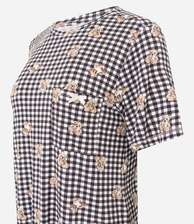 Camisón Corto en Viscolycra con Estampado de Cuadros Vichy y Ositos. 4