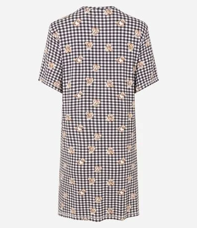 Camisón Corto en Viscolycra con Estampado de Cuadros Vichy y Ositos. 5