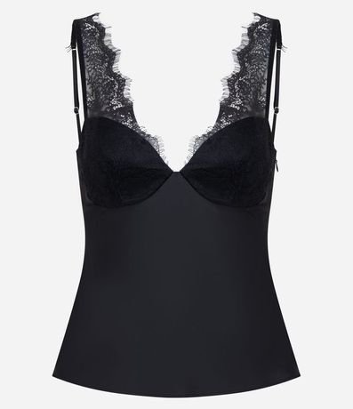 Blusa de Bretel Fino en Satén con Encaje en Asas y Escote Corazón 5