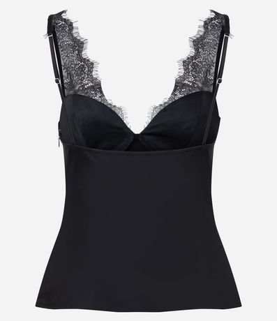Blusa de Bretel Fino en Satén con Encaje en Asas y Escote Corazón 7