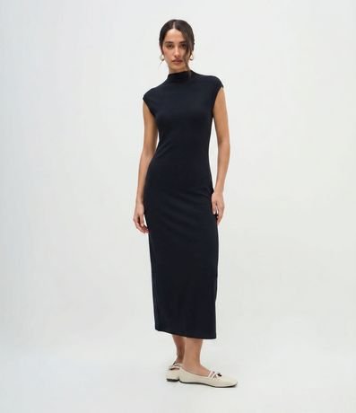 Vestido Midi en punto Roma con Hombros Contrastantes