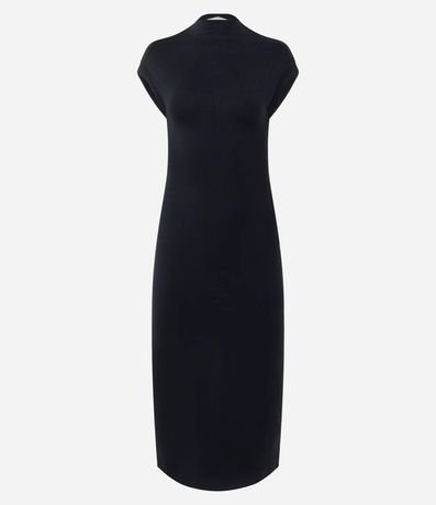 Vestido Midi en punto Roma con Hombros Contrastantes
