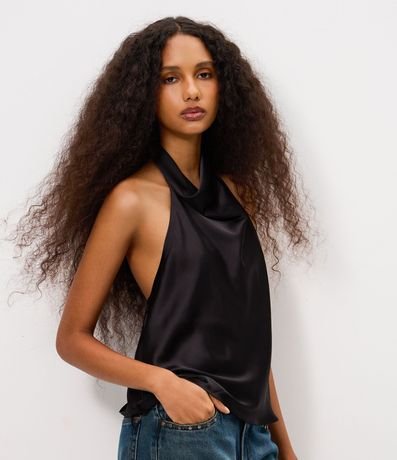 Blusa Frente Única en Satén con Escote Degagê