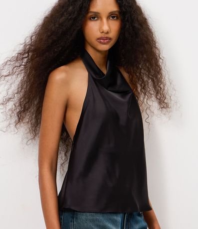 Blusa Frente Única en Satén con Escote Degagê 3