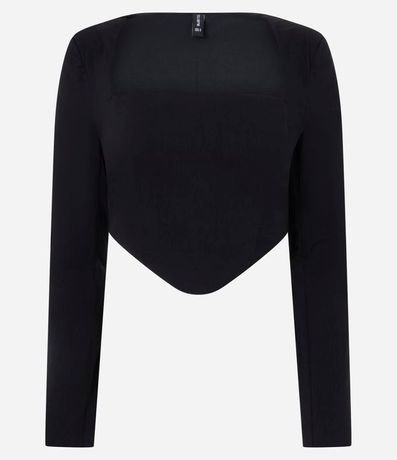 Blusa Manga Larga en Bengalina con Escote Cuadrado y Ruedo en V 5