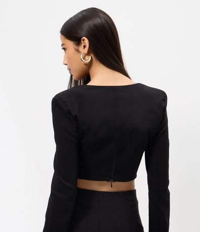 Blusa Manga Larga en Bengalina con Escote Cuadrado y Ruedo en V 4