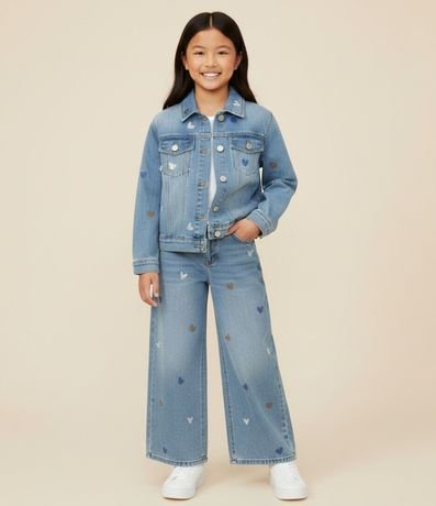 Pantalón Infantil Wide Leg en Jeans con Bordados – Talle 5 a 14 años