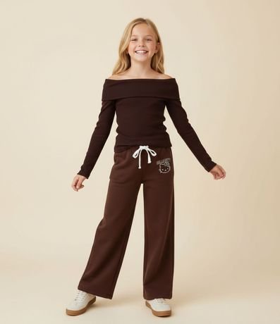 Pantalón Infantil Wide con Estampado Hello Kitty y Cintura doble – Talle 5 a 16 años