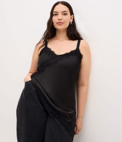 Blusa Musculosa en Satén con Encaje y Bajo Asimétrico Curve & Plus Size
