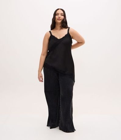 Blusa Musculosa en Satén con Encaje y Bajo Asimétrico Curve & Plus Size 2