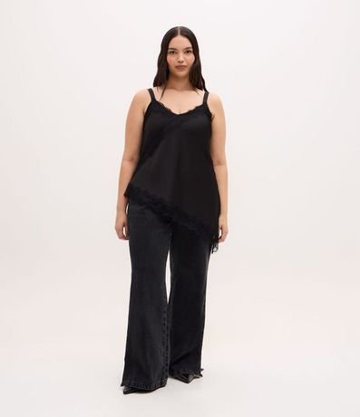Blusa Musculosa en Satén con Encaje y Bajo Asimétrico Curve & Plus Size 5