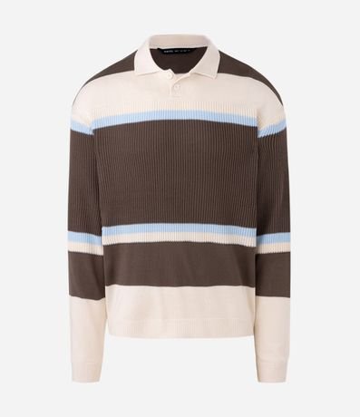 Suéter Masculino Rectilínea Listrado con Cuello Polo 4