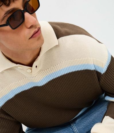 Suéter Masculino Rectilínea Listrado con Cuello Polo 3