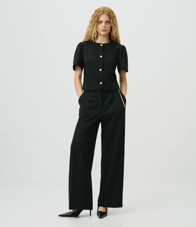 Pantalón Wide en Crepé con Cinturón Cadena 1