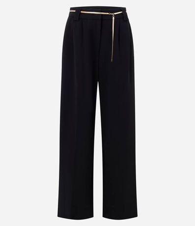 Pantalón Wide en Crepé con Cinturón Cadena 1