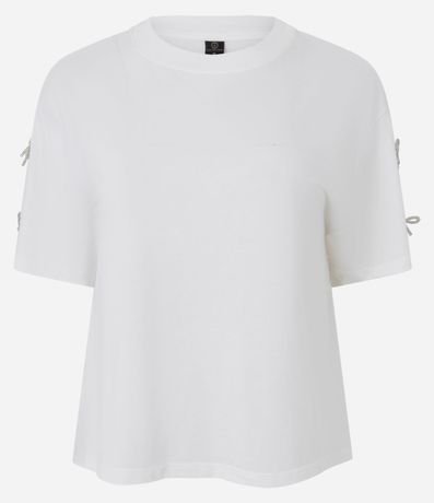 Camiseta em Algodão com Laços Brilhantes nas Mangas