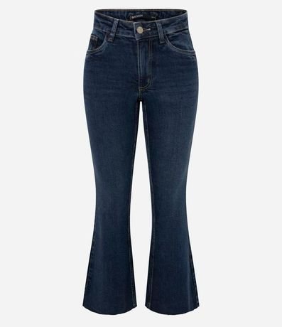 Pantalón Flare Cropped en Jeans con Cintura Mediana