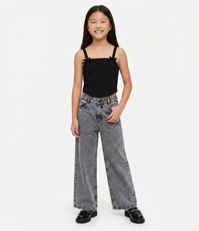 Pantalón Wide Leg Infantil en Jeans con Estrellas de Brillos - Talle 5 a 14 años