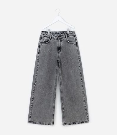 Pantalón Wide Leg Infantil en Jeans con Estrellas de Brillos - Talle 5 a 14 años