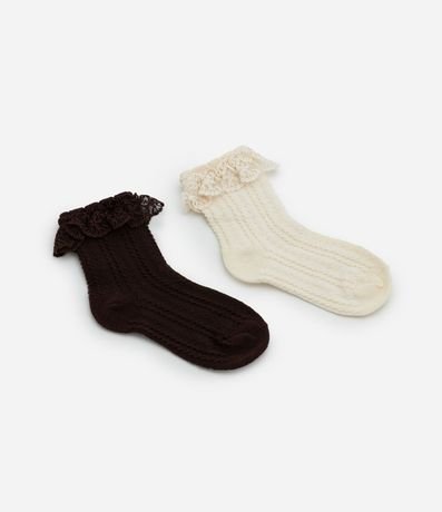 Kit 02 Medias Infantiles Caña Corta con Encaje y Textura – Talle 19 a 34