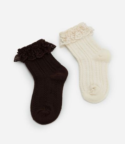 Kit 02 Medias Infantiles Caña Corta con Encaje y Textura – Talle 19 a 34 2