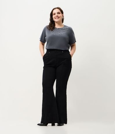 Pantalón de Jean Flare con Detalle en Brillo Curve & Plus Size
