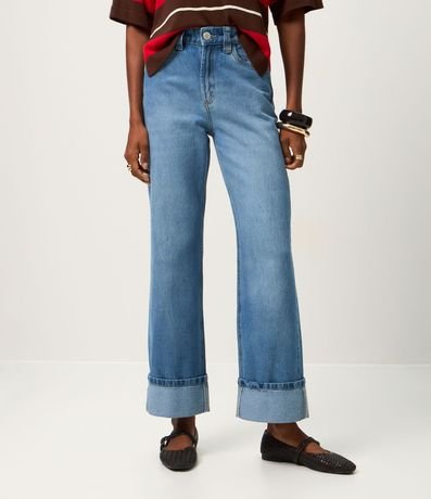 Pantalón Recto Comfort en Jeans con Cintura Alta y Ruedo Plegado 4