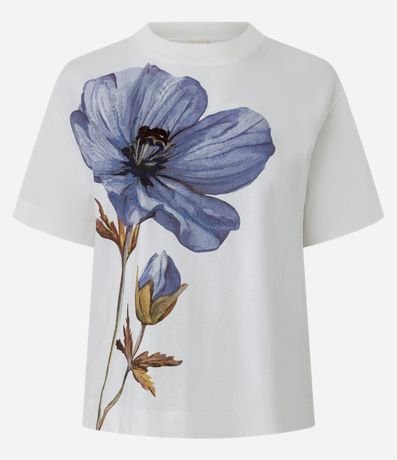 Remera Boxy en Algodón Estampado de Flor con Bordado
