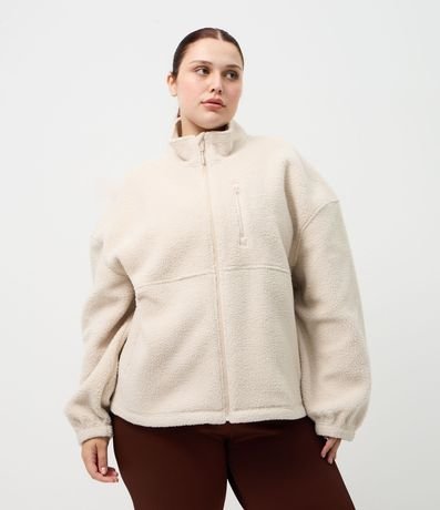 Campera Deportiva en Sherpa con Cuello Alto Curve & Plus Size