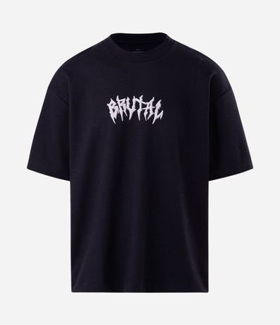 Remera Overboxy en Algodón con Estampado Lettering Brutal y Esqueleto 5