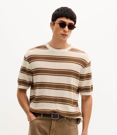 Remera Body Manga Corta con Efecto Punto y Rayas