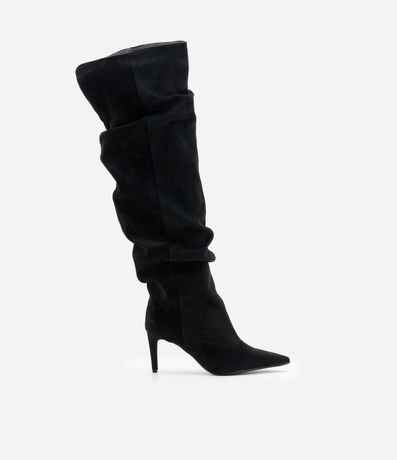 Bota Over The Knee en Gamuza con Caída Fruncida