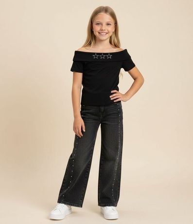 Pantalón de Jean Negro con Tachuelas Laterales - Talle 5 aos 16 años