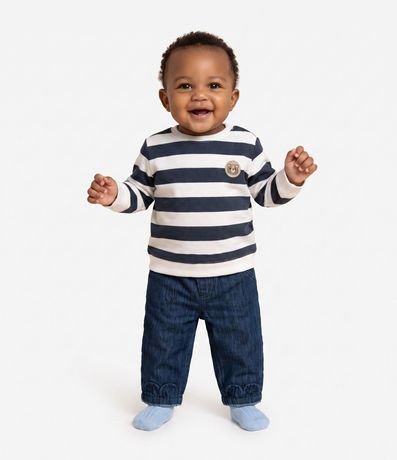 Buzo Infantil Listrado con Bordado de Osito – Talle 0 a 18 Meses