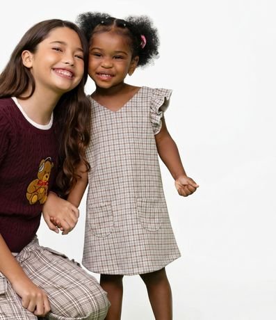 Vestido Infantil en Tweed Pied de Poule sin Manga – Talle 1 a 6 años