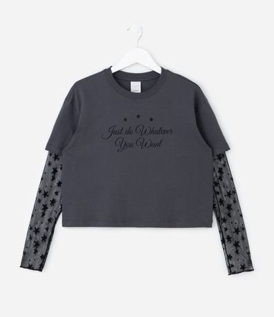 Remera Infantil con Lettering y Manga Encaje – Talle 5 a 14 años 2