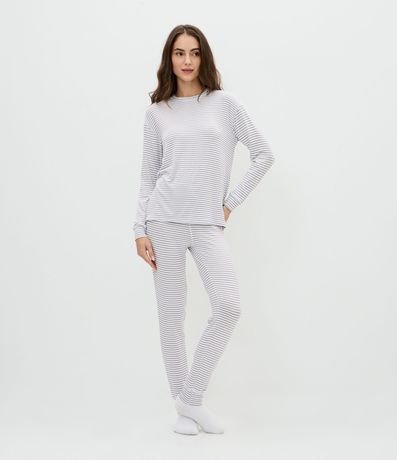 Pijama Larga en Punto con Estampa de Rayas