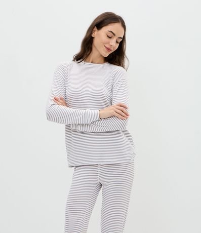 Pijama Larga en Punto con Estampa de Rayas 2