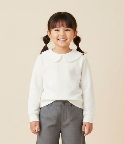 Sueter Infantil con Cuello Muñeca y Aplicación de Perlas – Talle 5 a 14 años