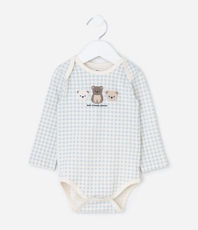 Body Infantil en Cotton con Estampado Vichy Ositos – Talle RN a 18 Meses