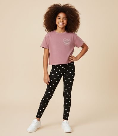 Pantalón Infantil Legging con Estampa de Corazón en Foil – Talle 5 a 14 años 2