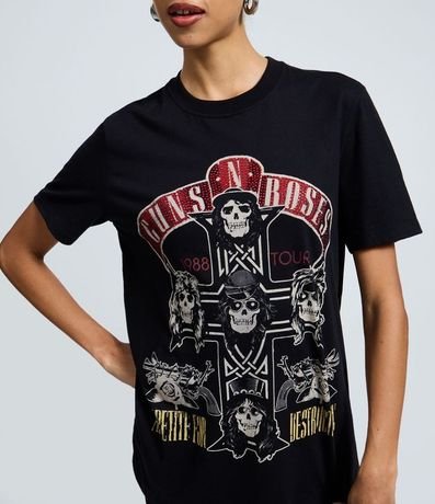 Remera Manga Corta con Estampa Guns N' Roses y Strass 3