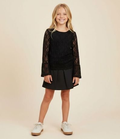 Baby Look Infantil en Encaje con Fruncido – Talle 5 a 14 años