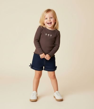 Blusa Infantil Acanalada con Bordado Flor – Talle 1 a 5/6 años