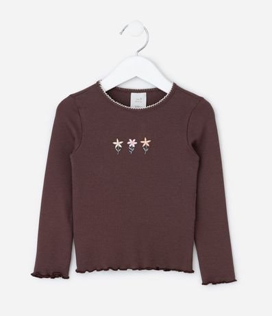 Blusa Infantil Acanalada con Bordado Flor – Talle 1 a 5/6 años 2