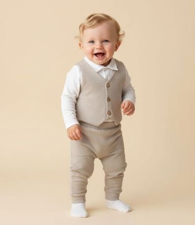 Conjunto Infantil con Body Polo y Chaleco - Talle 0 a 18 Meses